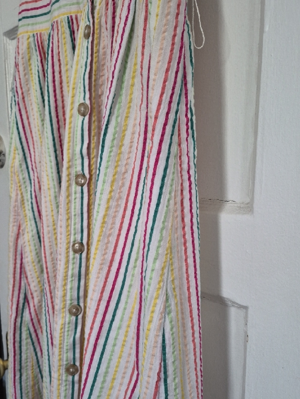 LOFT White Midi Dress with Multicolor Stripes - Picture 7 of 14